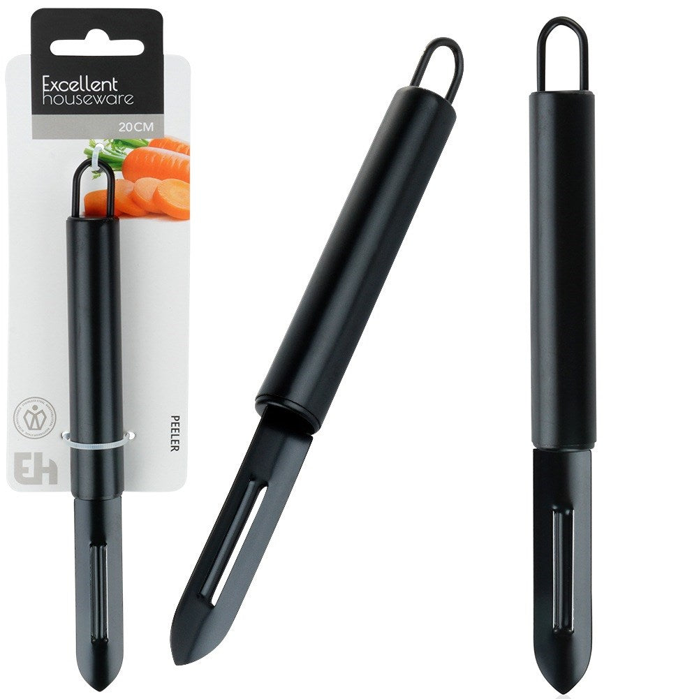 Vegetable and fruit peeler, steel, black, 19.5 cm