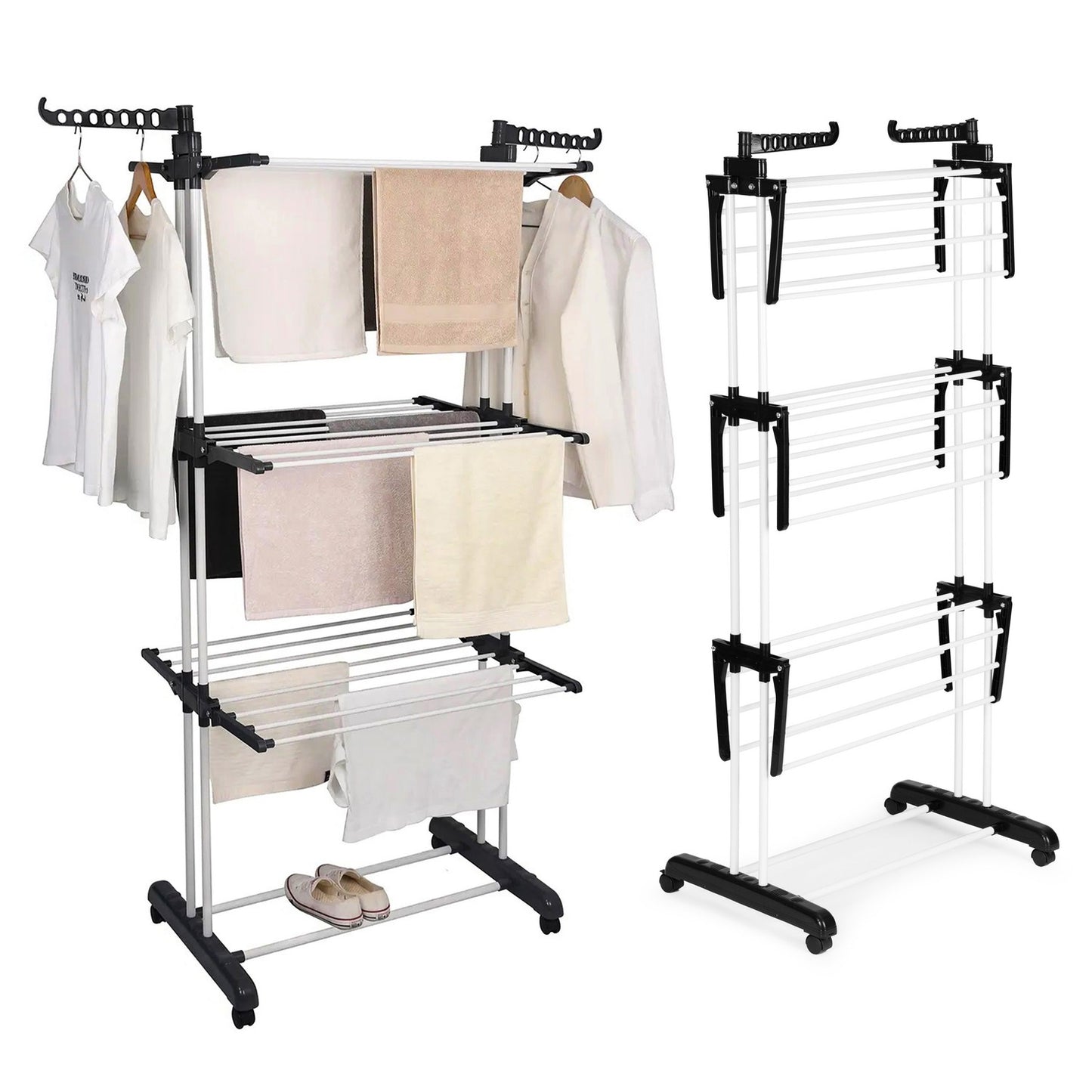 Vertical clothes dryer with wheels, foldable
