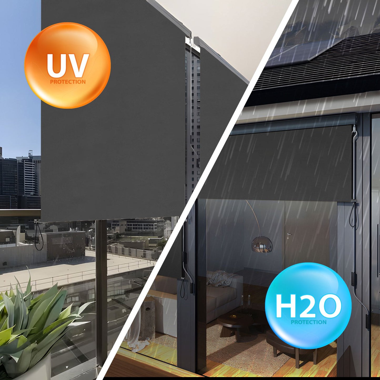 Vertical roll-up awning with crank, balcony, terrace, gazebo, beige, MultiGarden