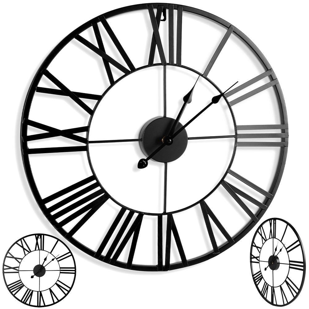 Wall clock in black metal with Roman numerals for loft