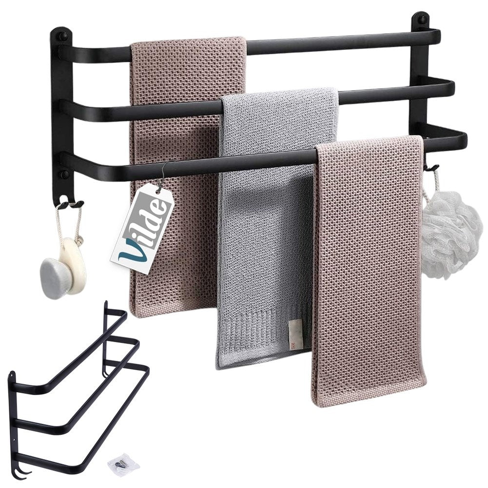 Wall-mounted towel rail with 3 sections and 4 hooks