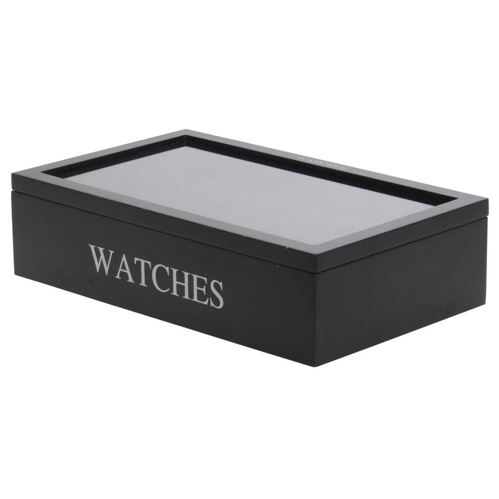 Watch storage in black with glass lid and velvet interior for 12 watches