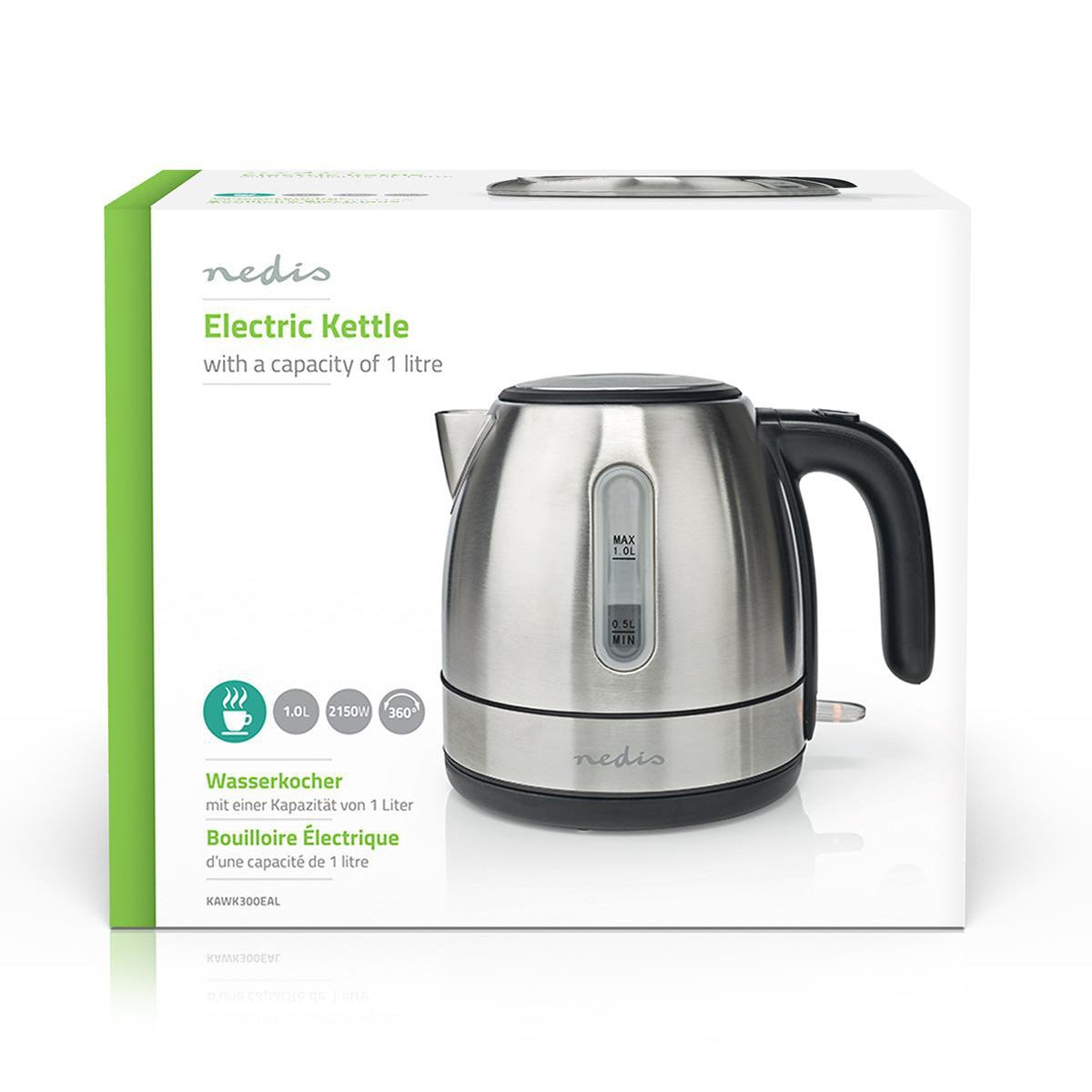 Water boiler | 1.0 l | Stainless steel | Aluminum | Rotatable 360 degrees | Concealed heating element | Strix® Control | Boil-dry function