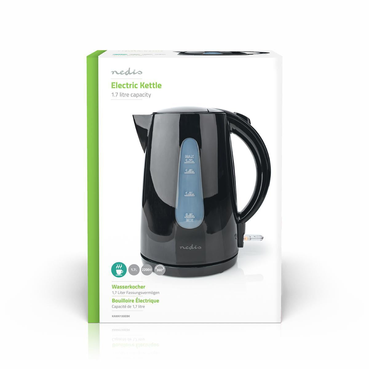 Water boiler | 1.7 l | Plastic | Black | Rotatable 360 degrees | Concealed heating element | Strix® Control | Boil-dry function