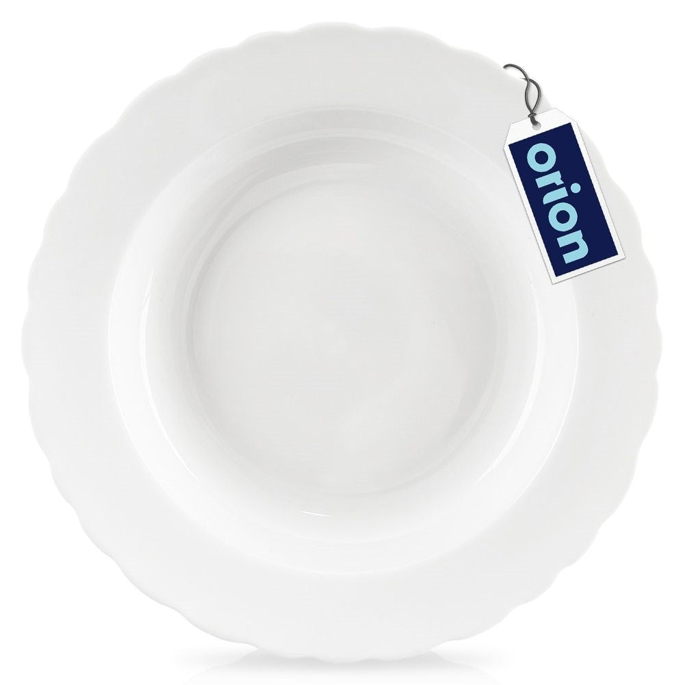 Wavy-edged deep porcelain bowl, white, for soups, dishwasher safe