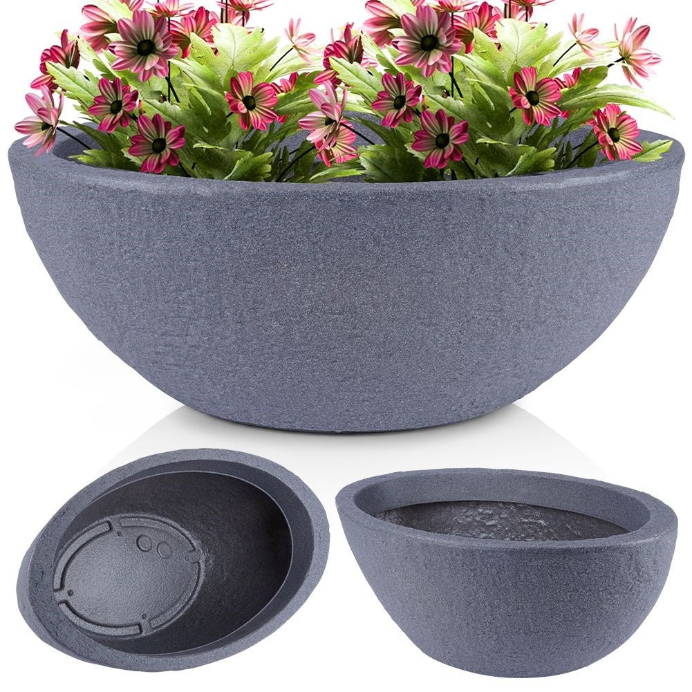 Weather-resistant flower pot in stone-like plastic for outdoor use
