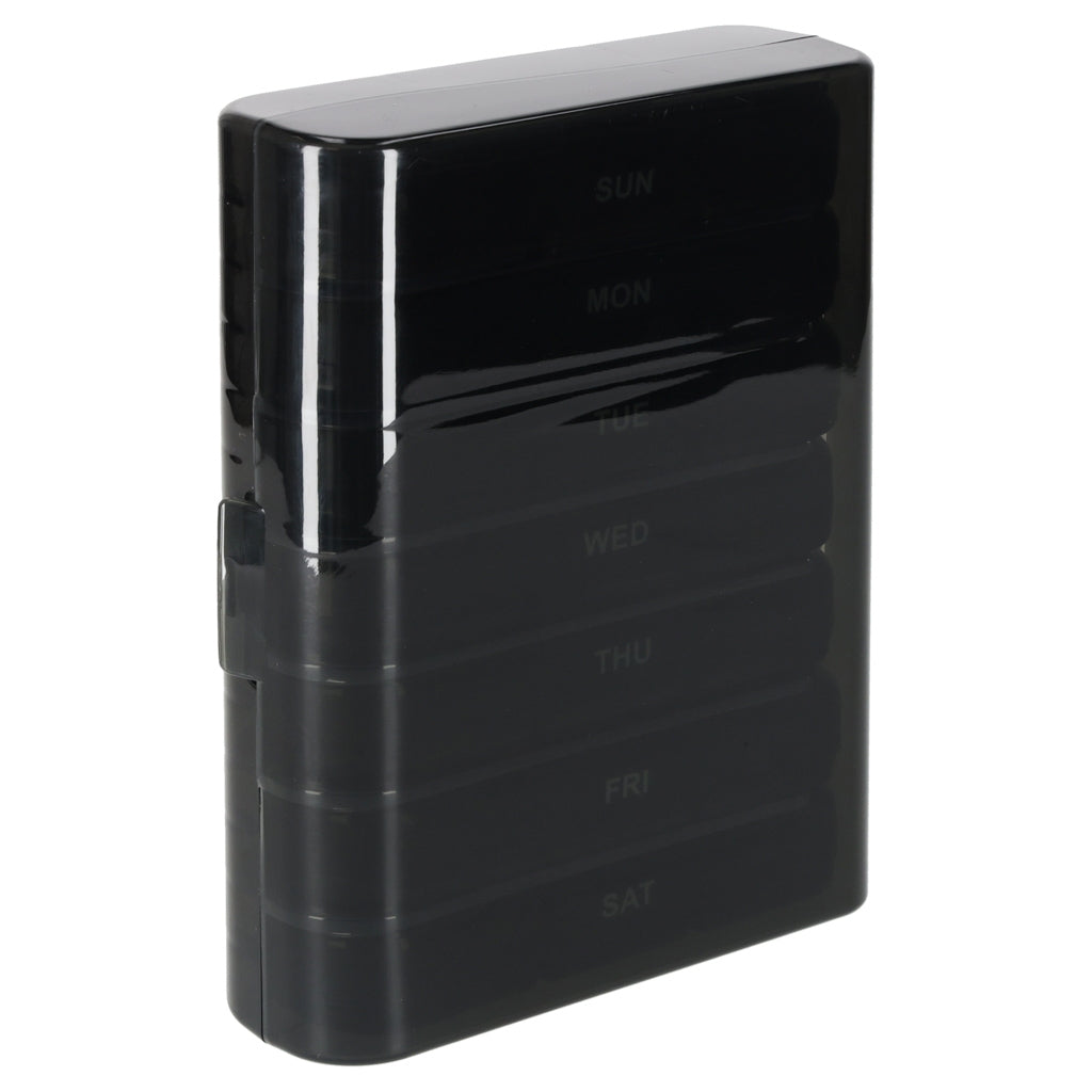 Weekly Pill Organizer, Black, 7-Day Removable Compartments