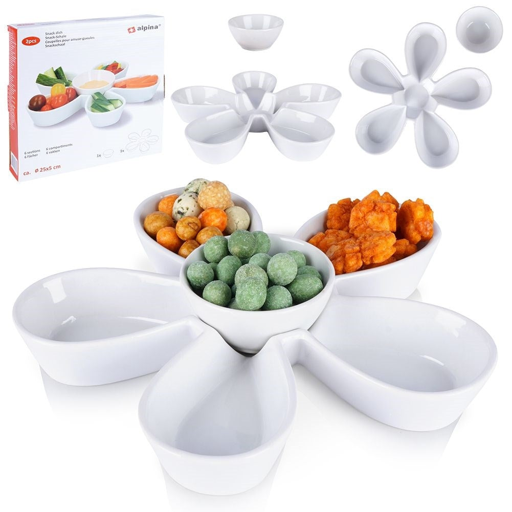 White Ceramic Bowl with 5 Sections for Snacks