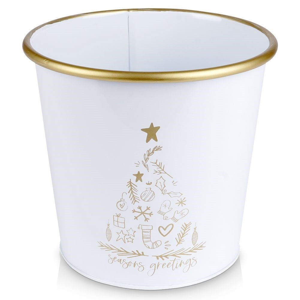 White Christmas pot with golden fir for plants