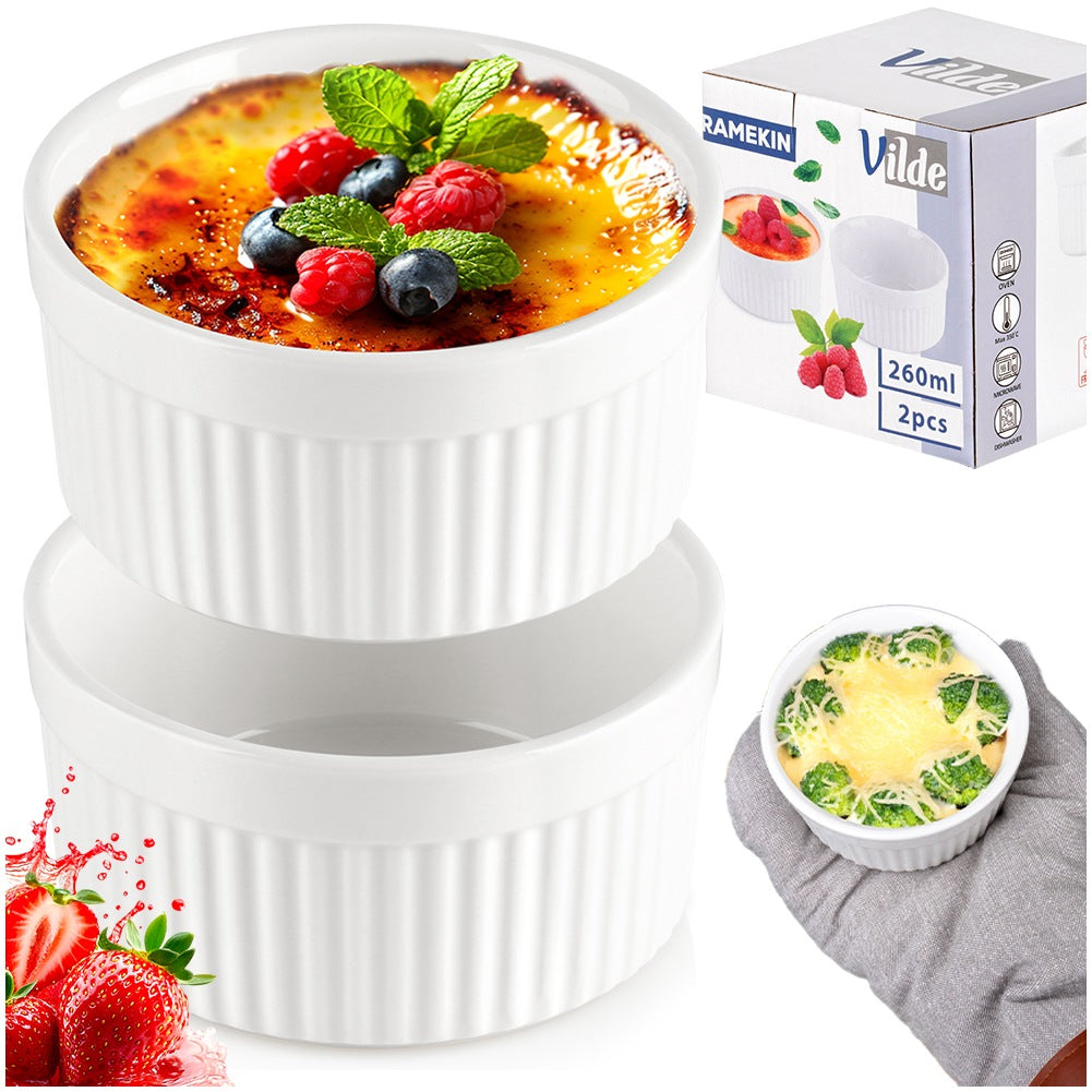 White Porcelain Baking Bowls, 260 ml, Set of 2