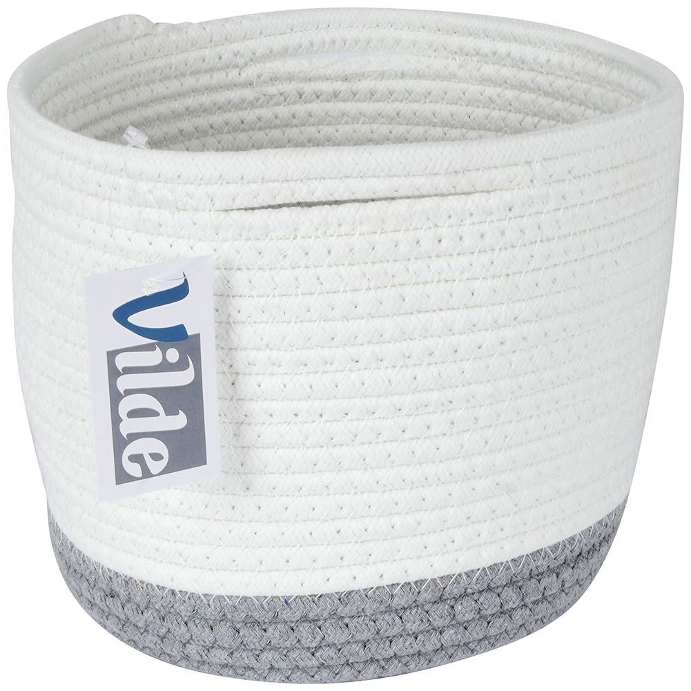White and gray cotton basket for pot protection and small storage
