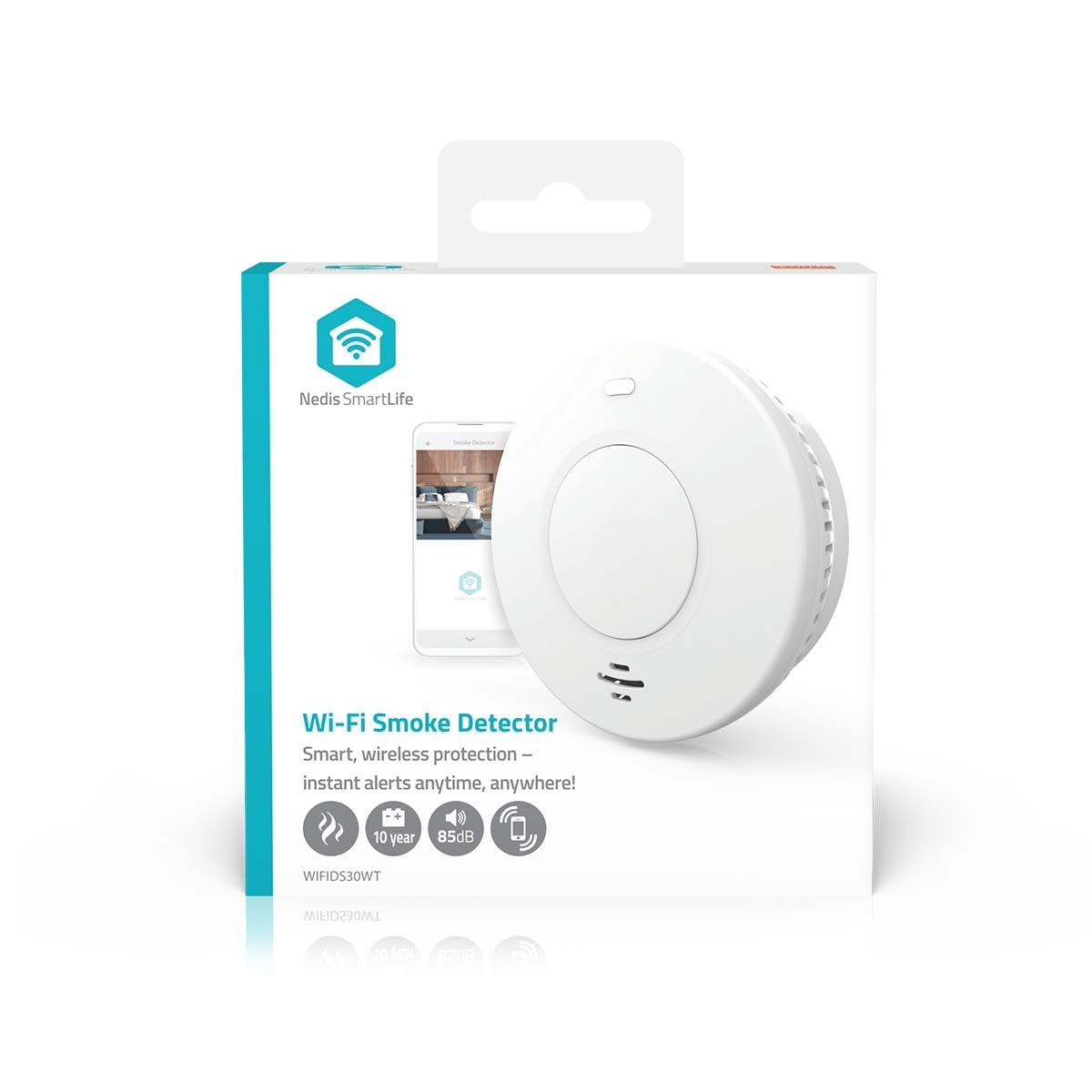 Wi-Fi Smoke Detector, Battery Powered, 10-Year Sensor