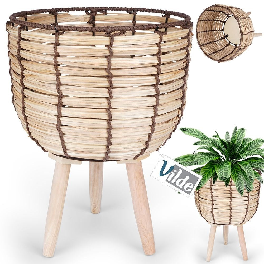 Wicker Flowerpot on Wooden Legs - Boho for Living & Artificial Plants