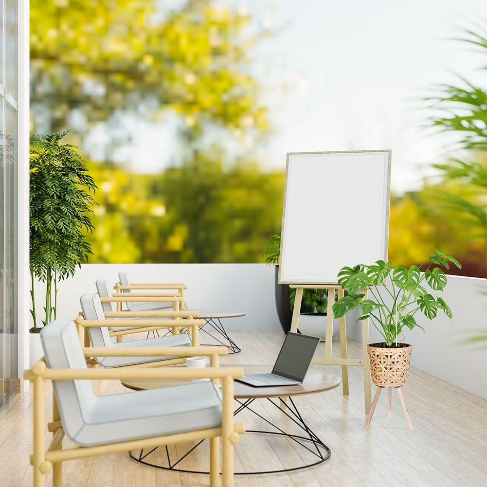 Wicker flower pot on wooden legs for boho style, live/artificial plants
