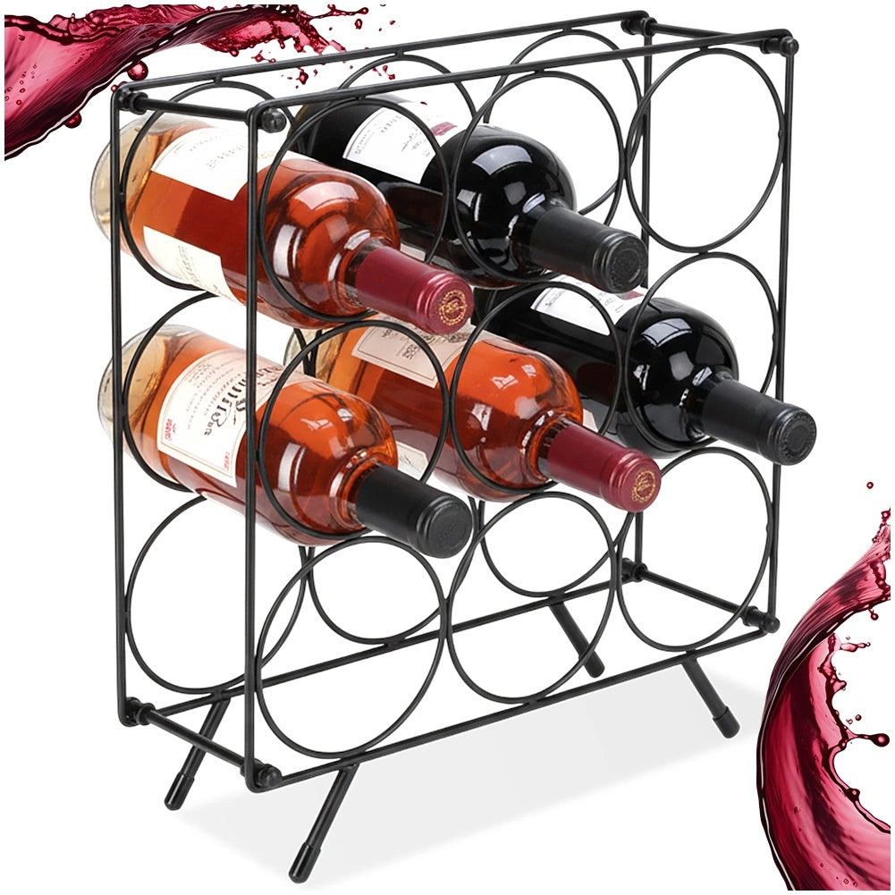 Wine Rack Metal Black – Holds 9 Bottles, Durable
