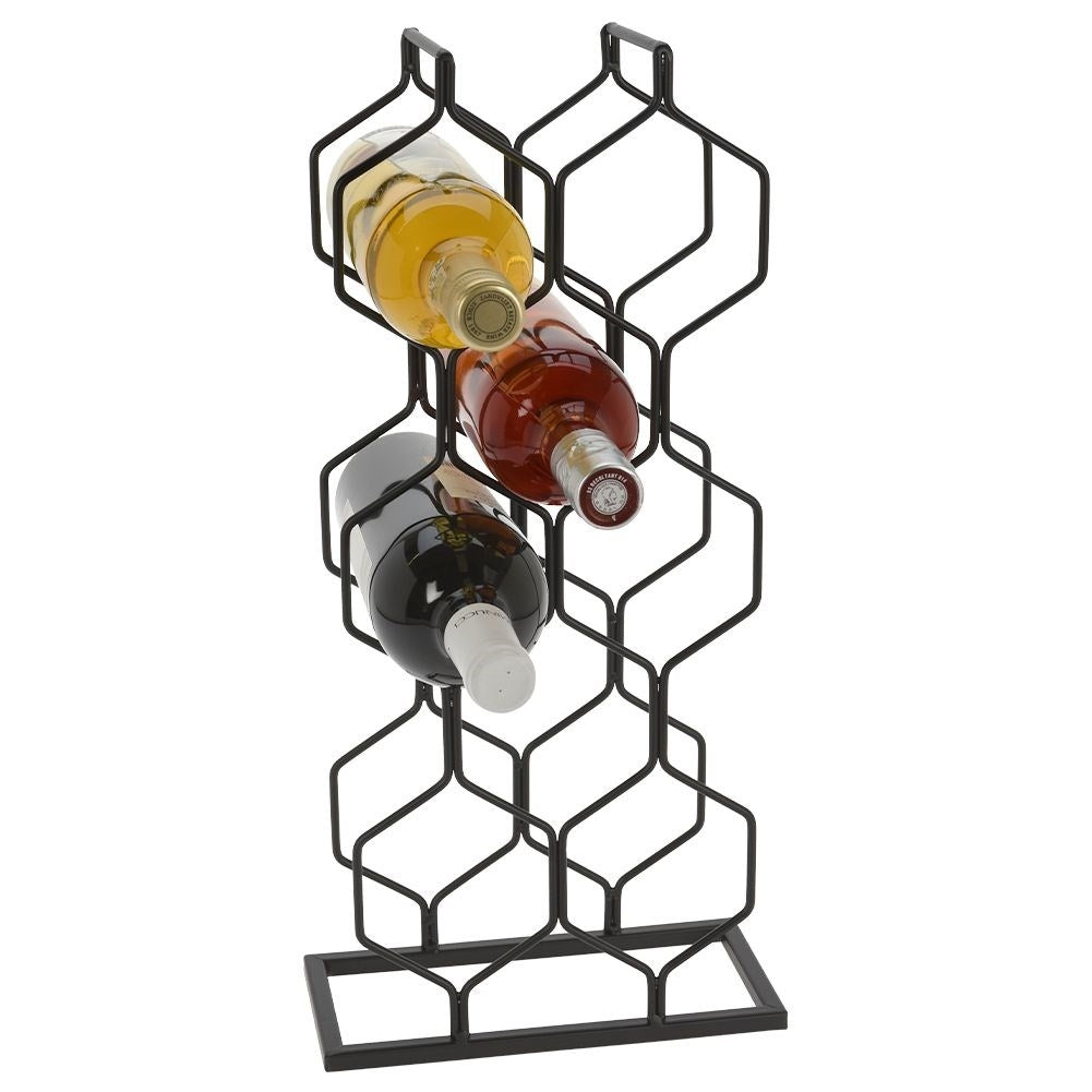 Wine rack in black metal for 8 bottles, floor or bench