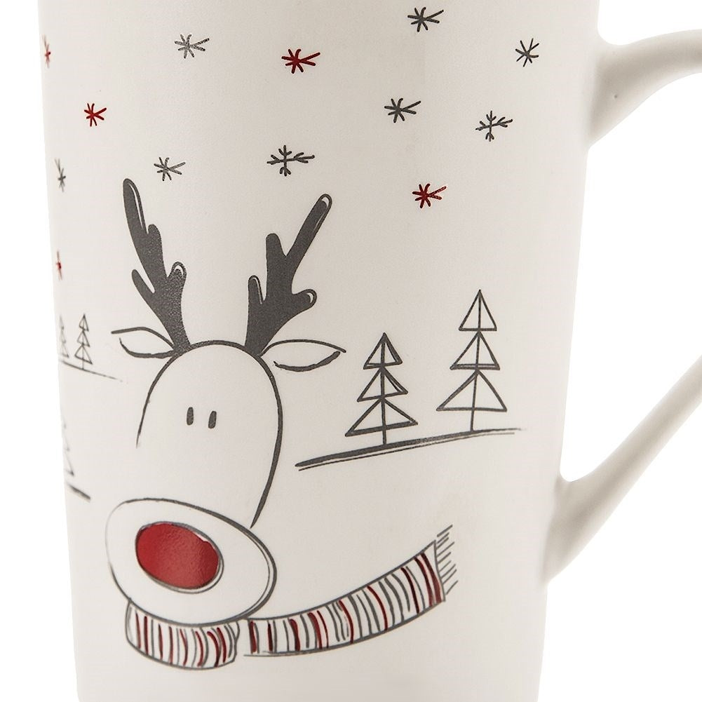 Winter mug in porcelain with reindeer motif, dishwasher safe