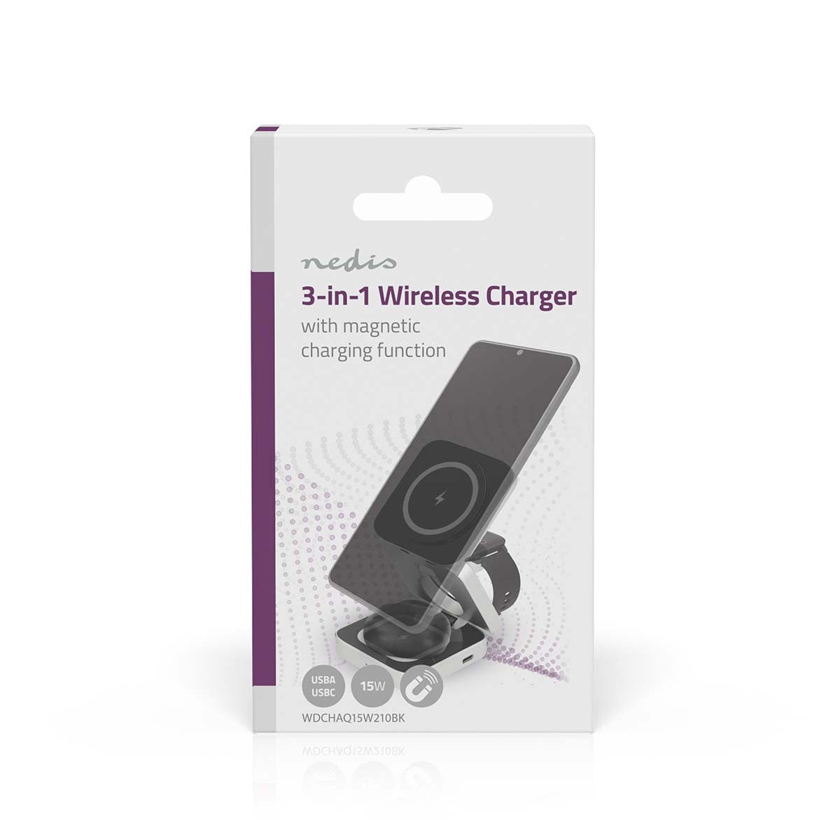 Wireless Charger | 3-in-1 | 2.5 / 5 / 15 W | LED-indicator in use | Including cable | USB-A / USB-C™ | 1.50 m