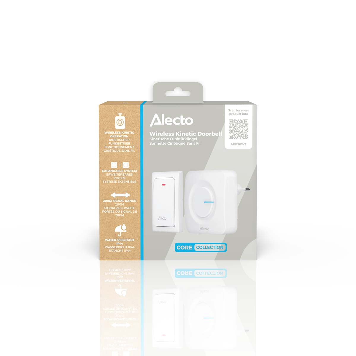 Wireless Kinetic Doorbell, White, 36 Melodies, IP44