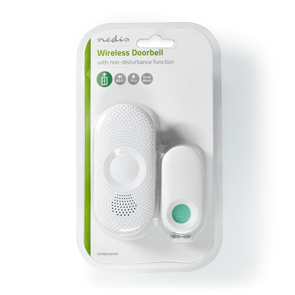 Wireless doorbell | Power adapter | 220 - 240 V AC 50 Hz | 1x CR2032 | Volume: 80 dB | Signal range: 300 m | IP44 | Adjustable volume | 36 Melodies | 1 Recipient | Grey/White