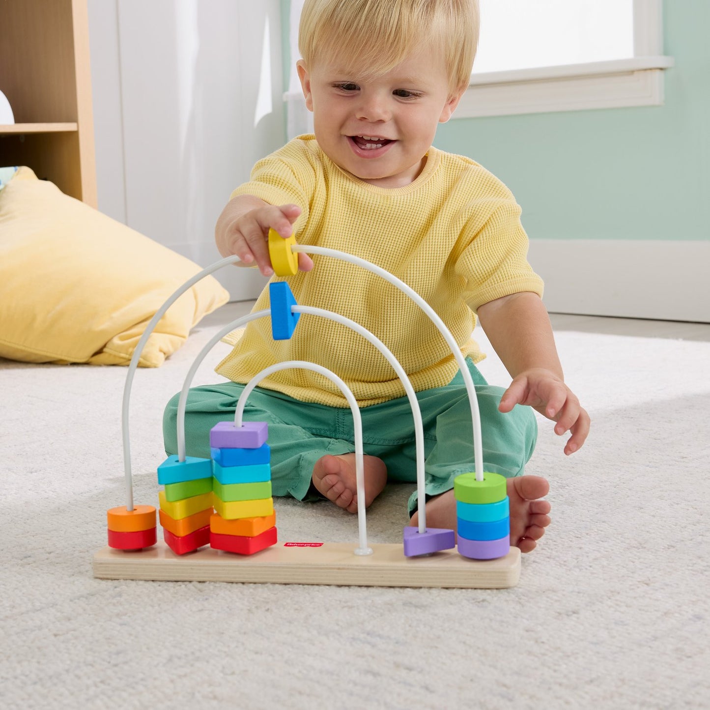 Wooden Rainbow Bead Bar Toy, 21 Colorful Blocks