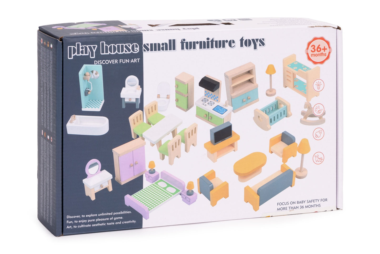 Wooden Dollhouse Furniture Set, 30 Pieces for Kids