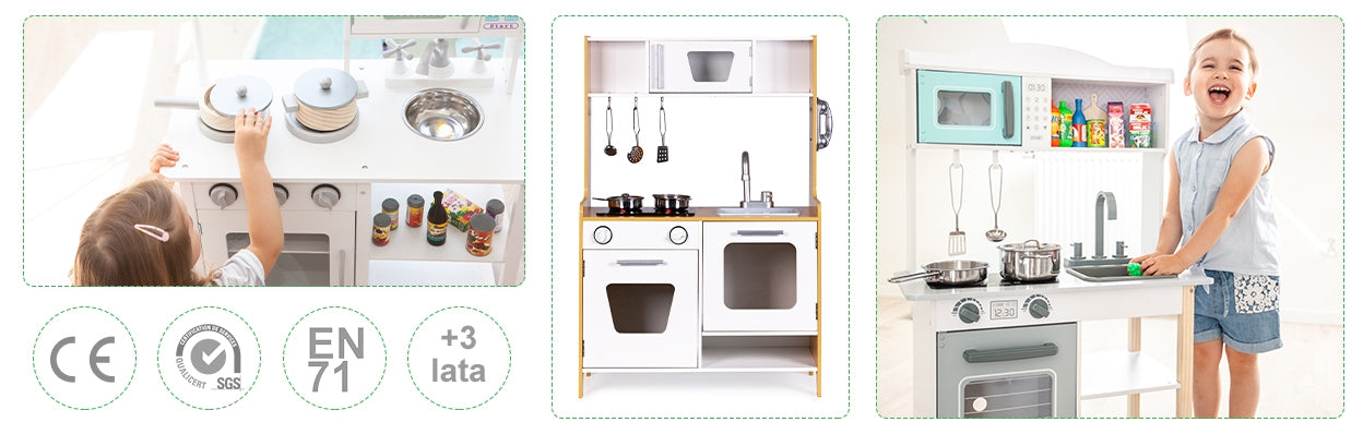 Wooden Play Kitchen with Multimedia Burners for Kids ECOTOYS