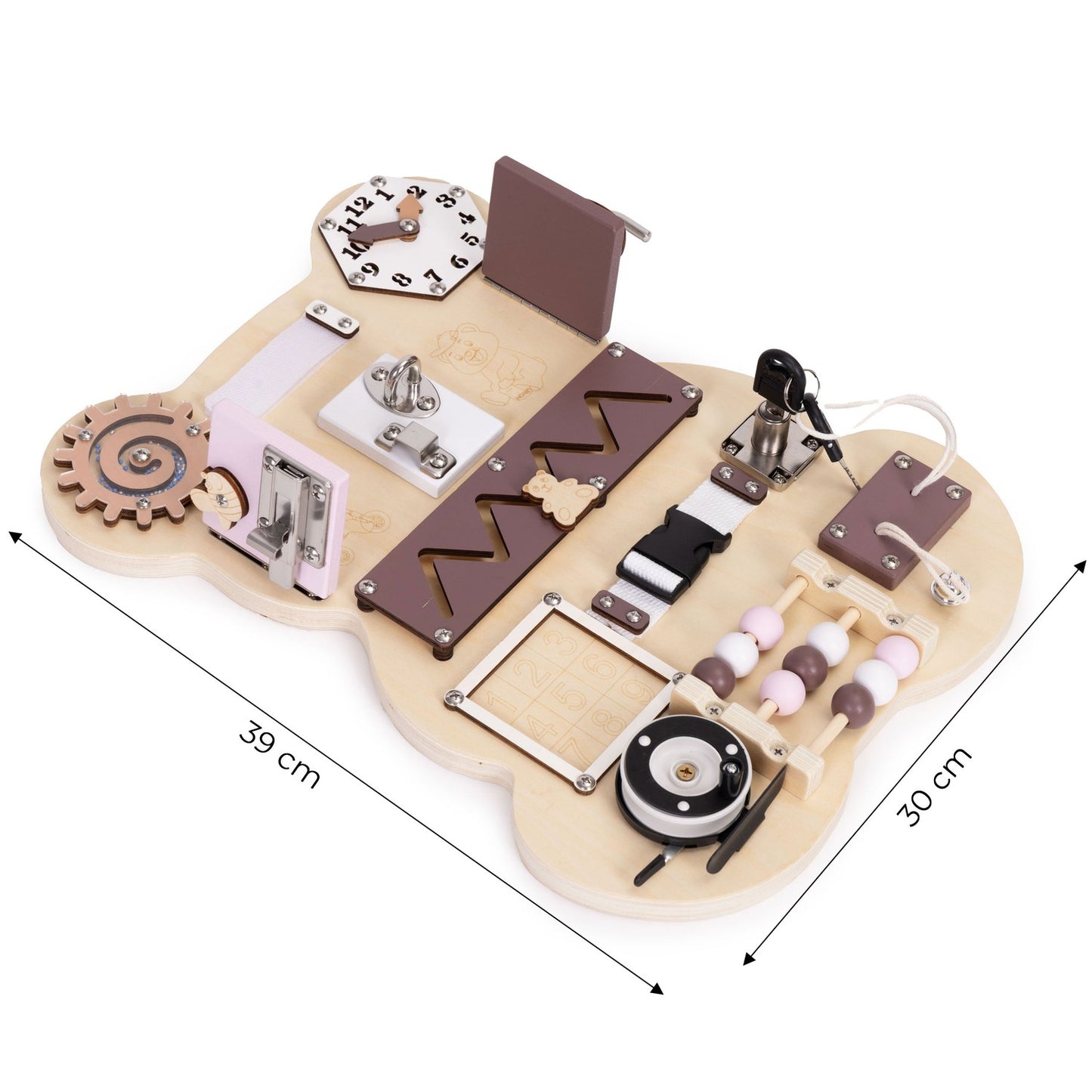 Wooden Sensory Busy Board for Kids – 12-Piece Educational Toy