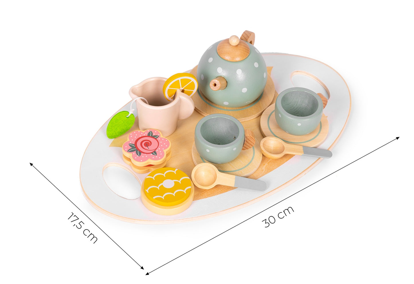 Wooden Tea Set with Teapot and 14 Cups