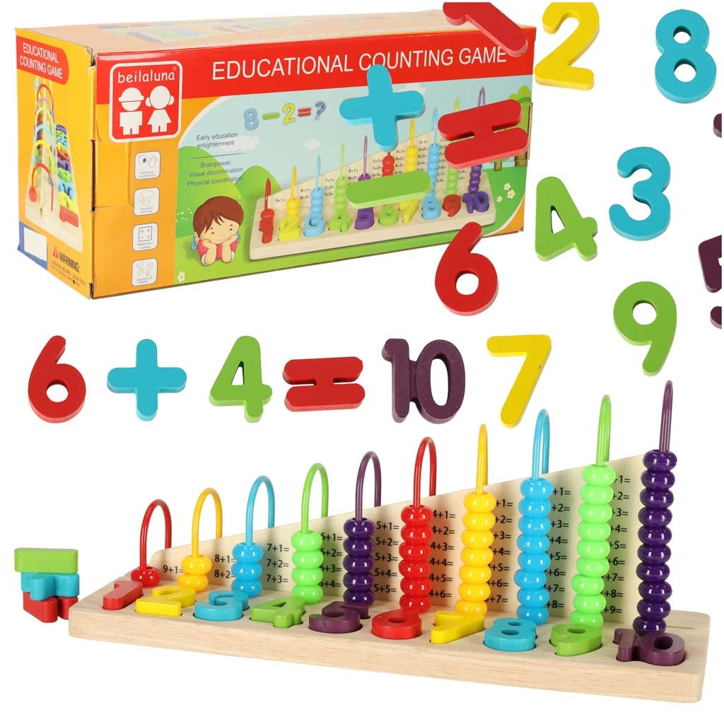 Wooden abacus sorter learning to count numbers