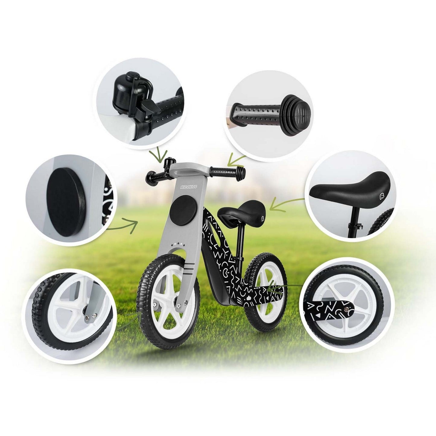 Wooden balance bike black and white Ricokids RC-615