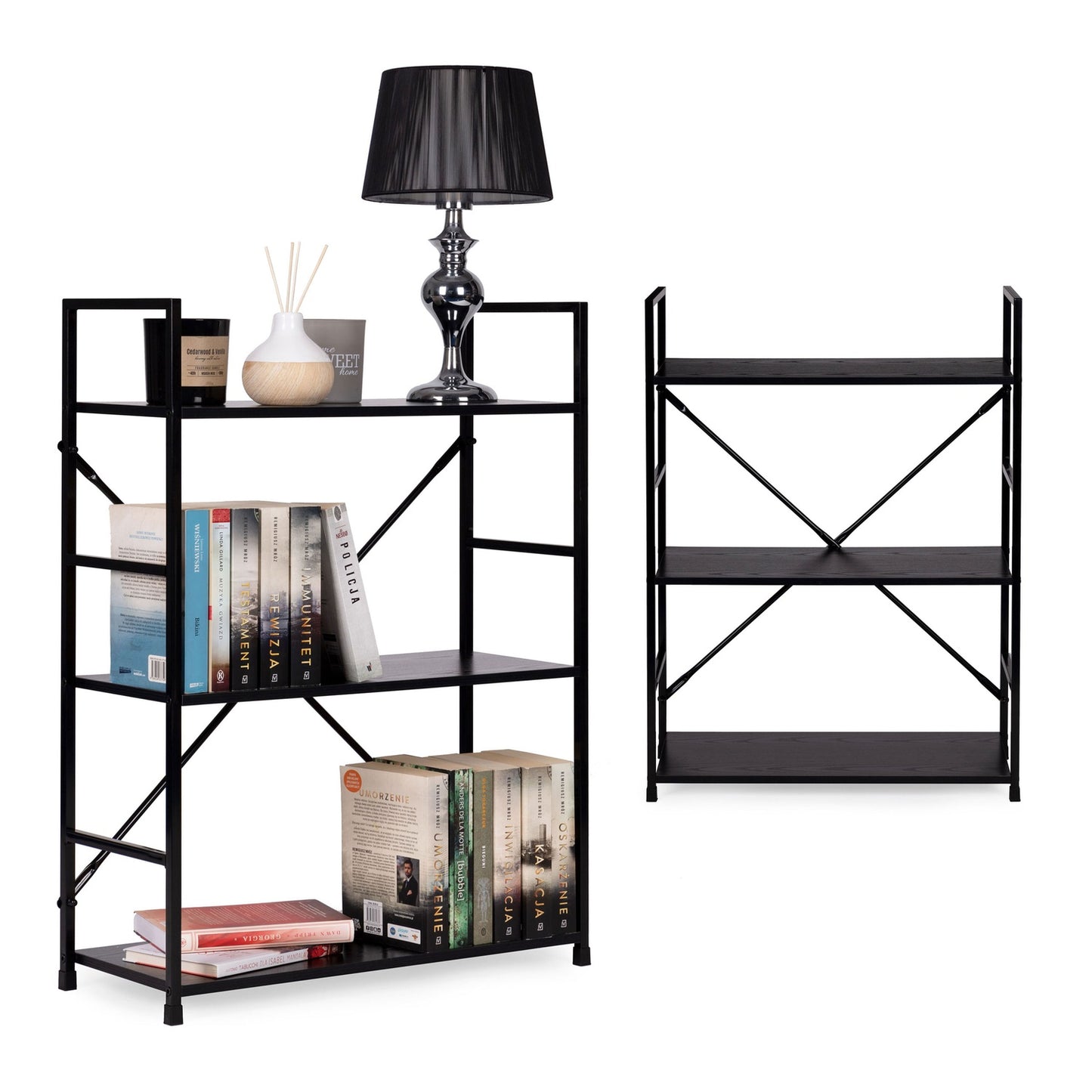 Wooden bookcase with metal frame wide LOFT, 3 shelves