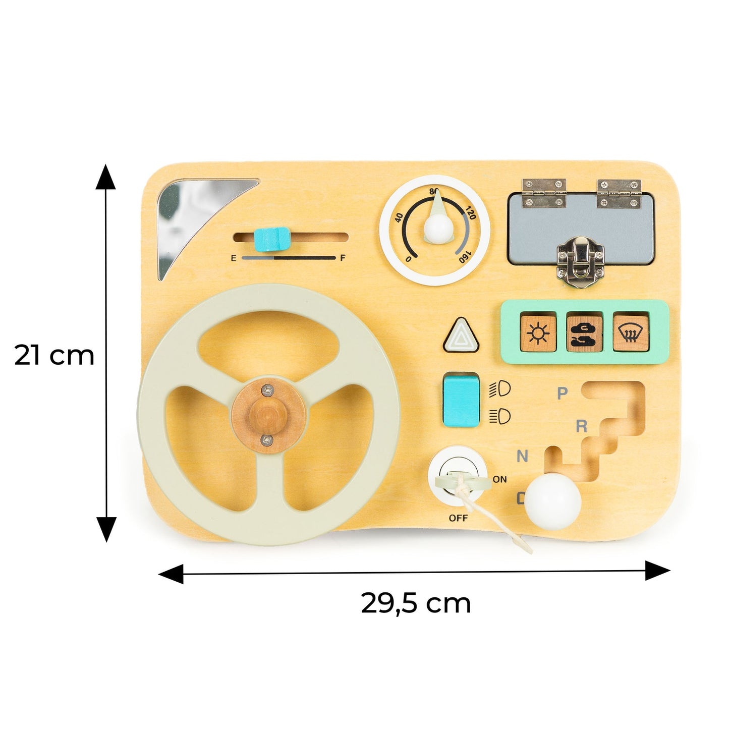 Wooden car steering wheel manipulation board for children