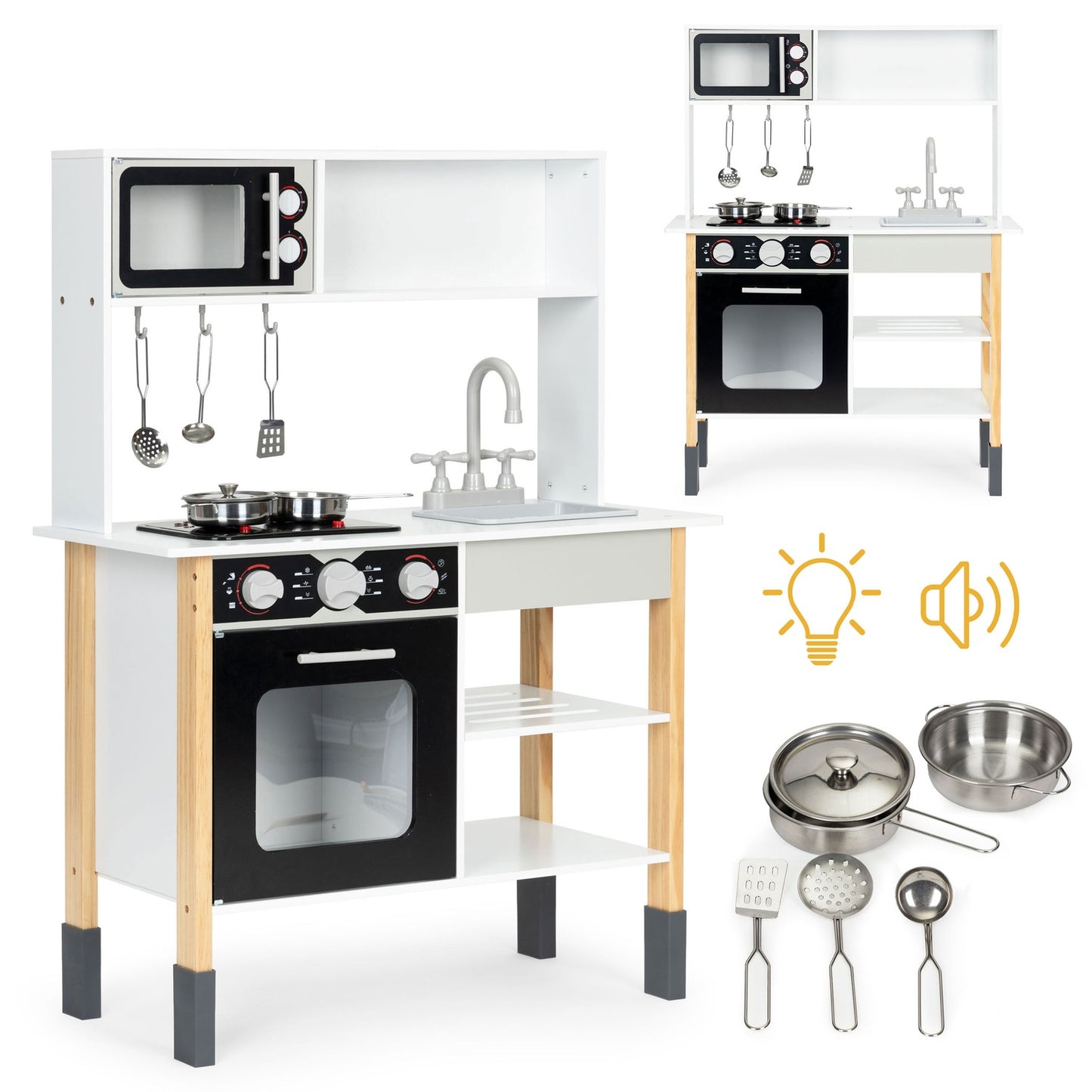 Wooden children's kitchen, oven, microwave burners, accessories ECOTOYS