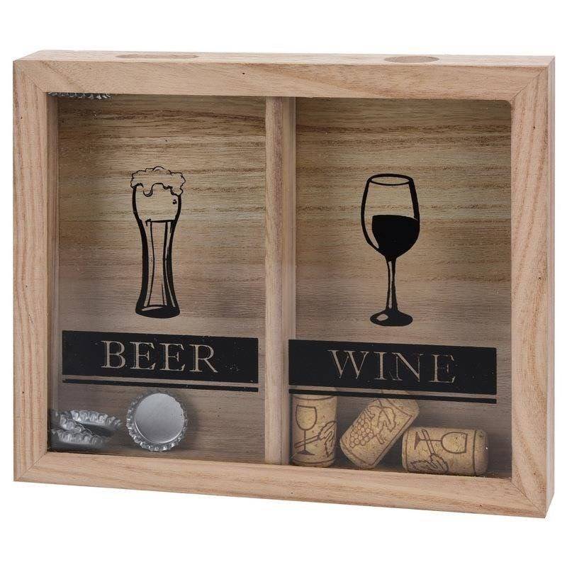 Wooden container for bottle caps and corks
