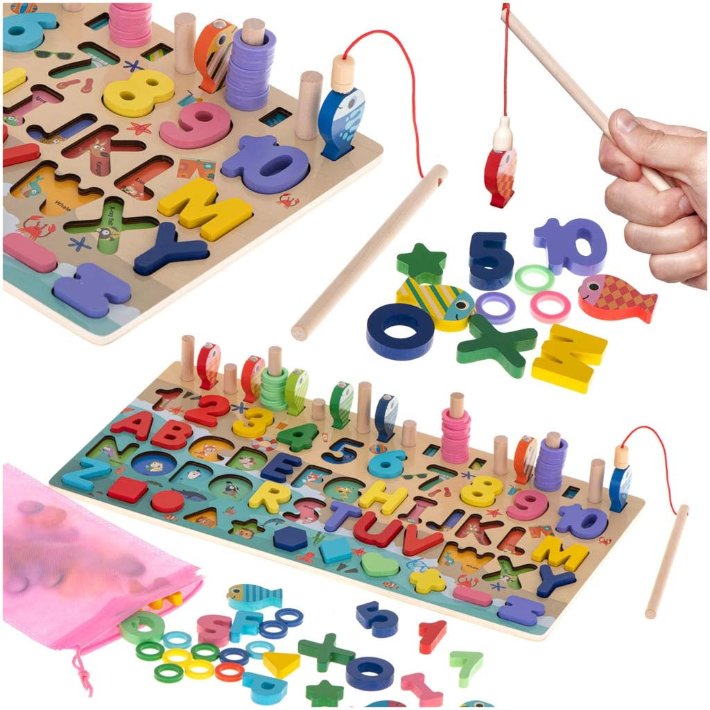 Wooden counting wheel fishing alphabet numbers