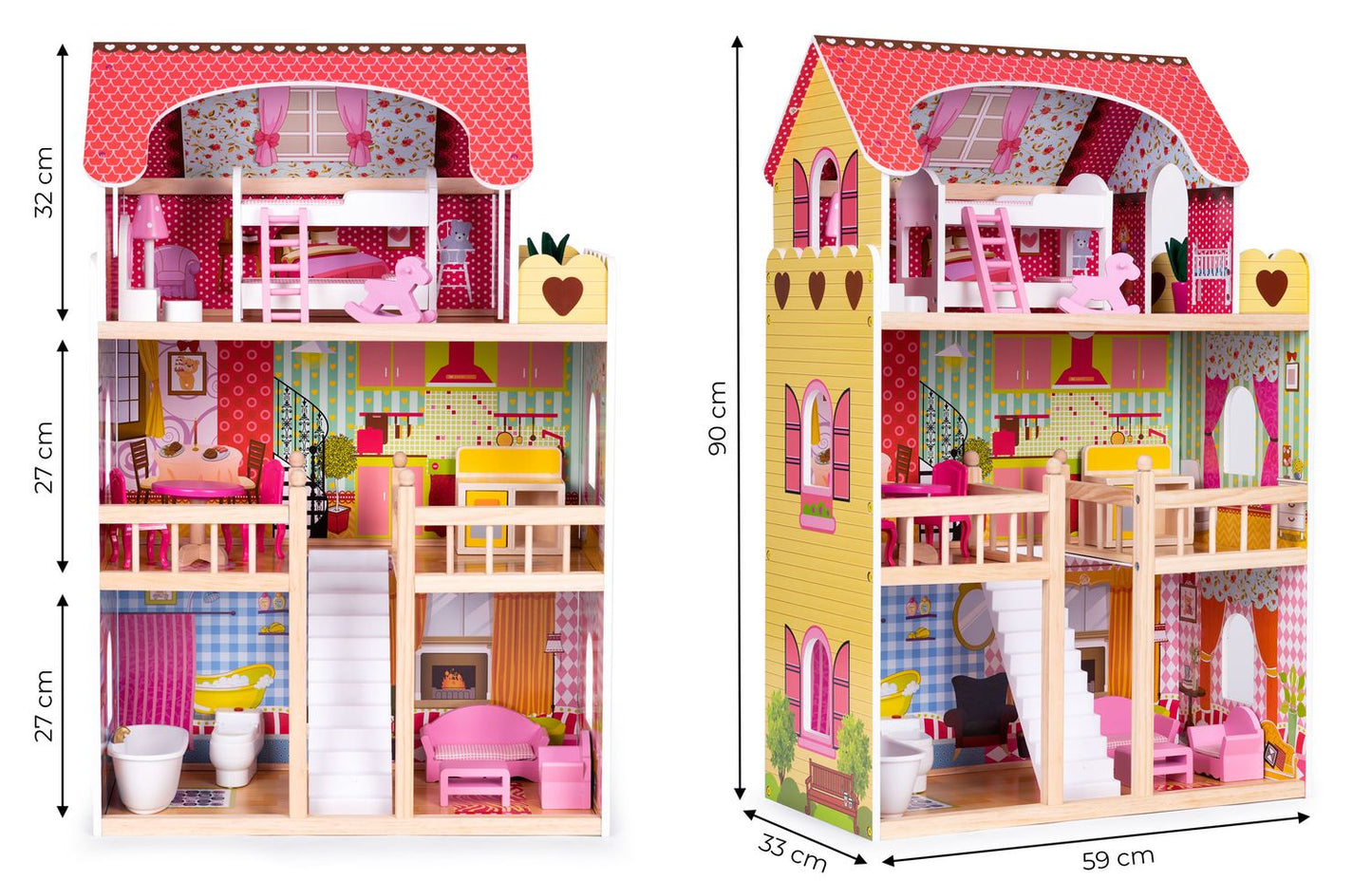 Wooden dollhouse furniture 3 floors Ecotoys
