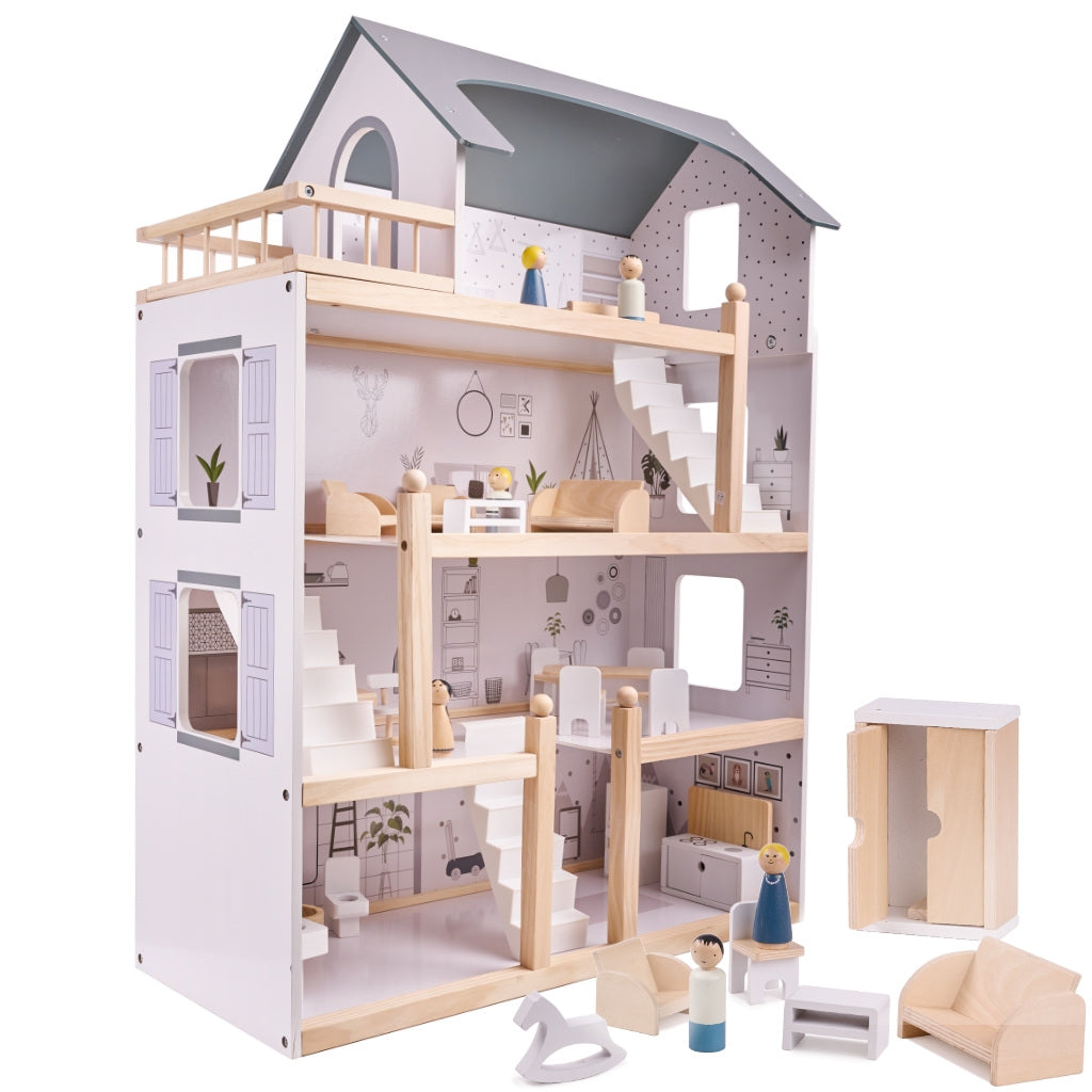 Wooden dolls' house + furniture 80cm