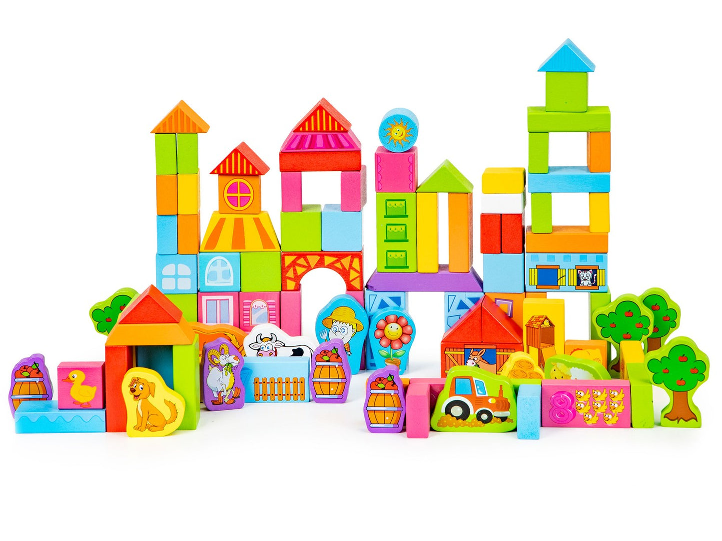 Wooden educational blocks - farm set 100pcs Ecotoys