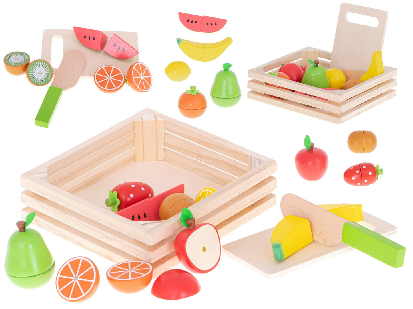 Wooden fruit to cut with magnet in box + accessories