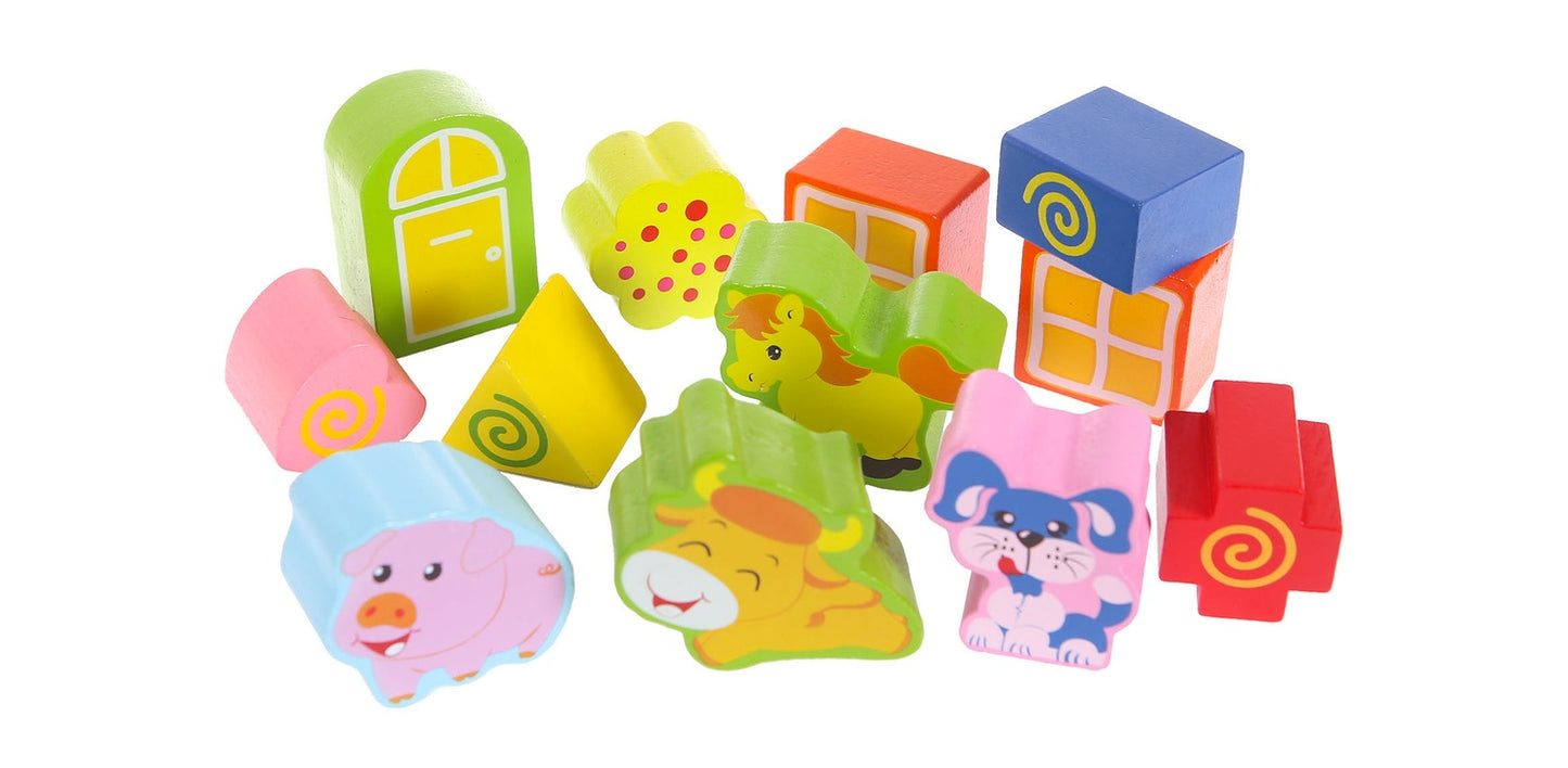 Wooden house farm sorter with blocks Ecotoys