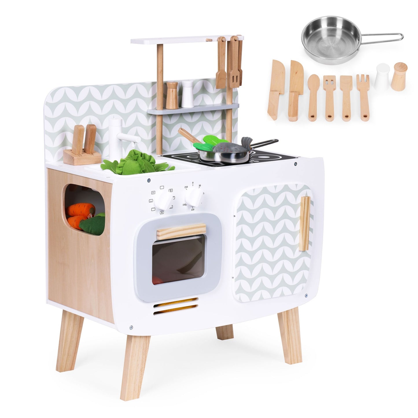 Wooden kitchen for children retro oven burners sink kitchen accessories ECOTOYS