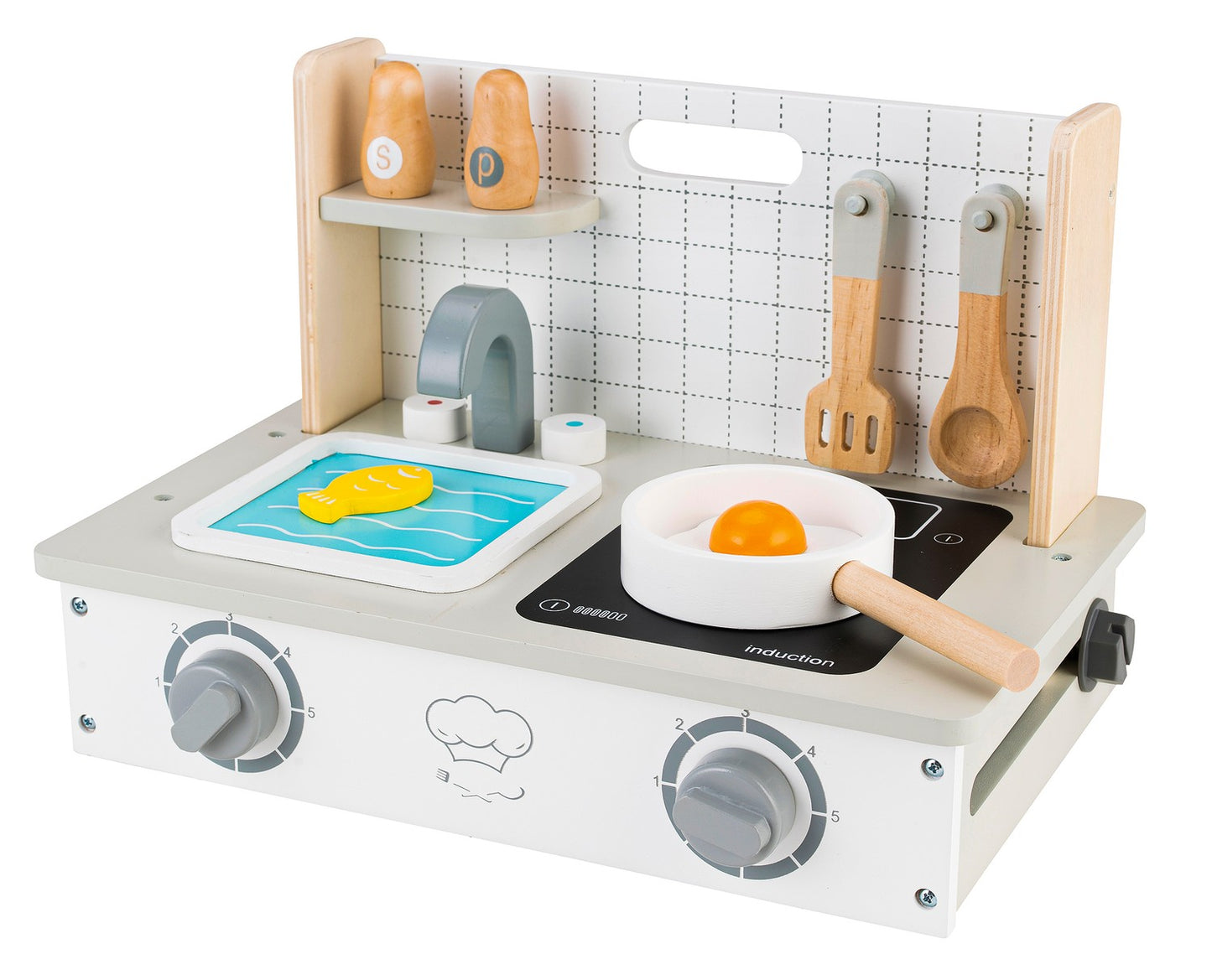Wooden mini kitchen with accessories