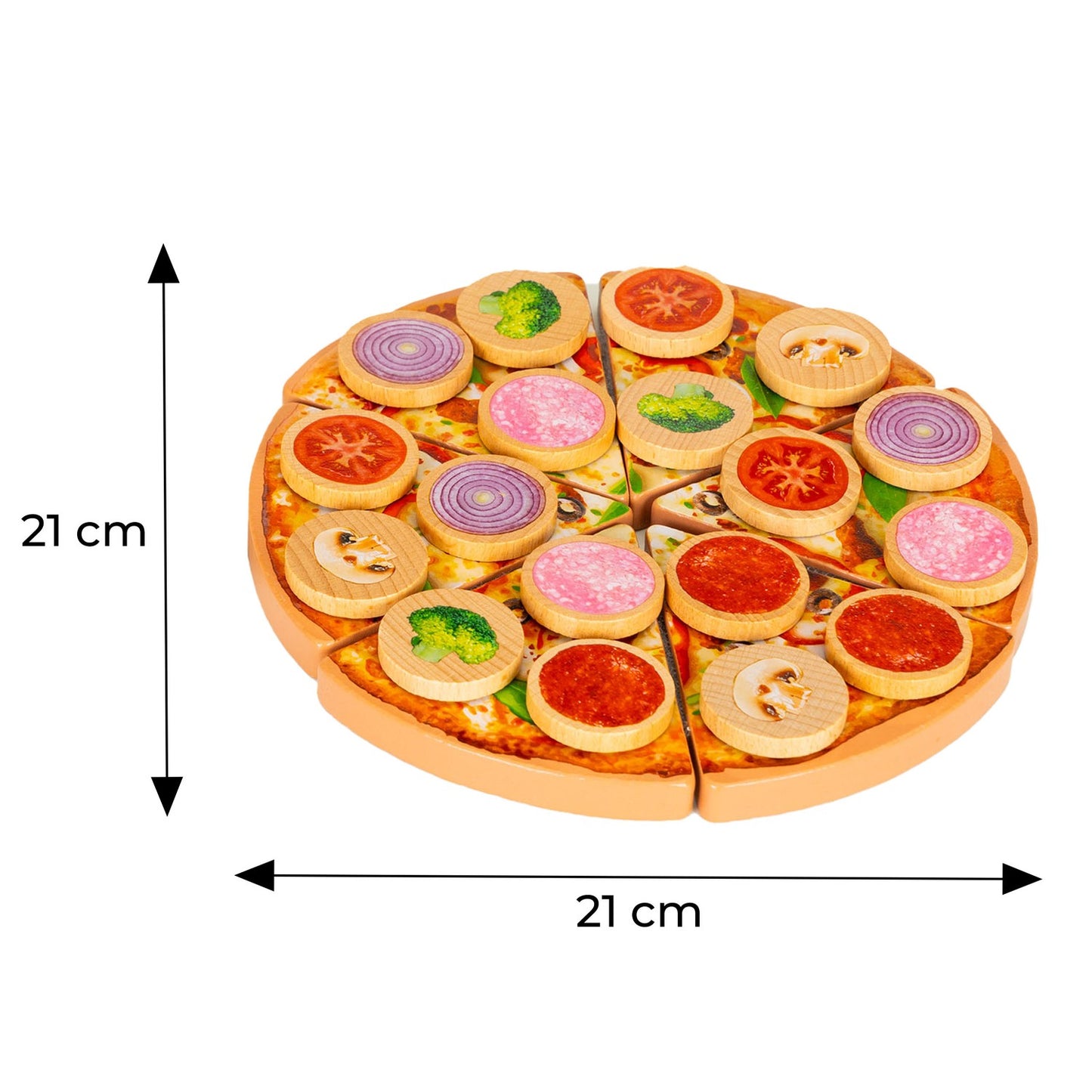 Wooden pizza for cutting with Velcro for children, 27 elements