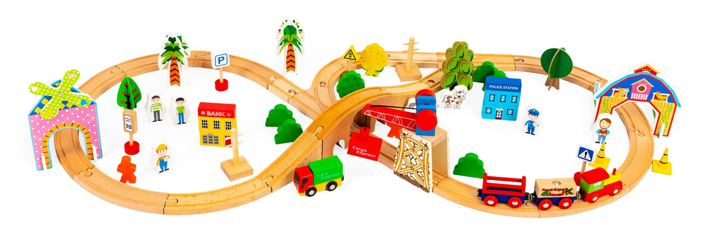 Wooden railroad tracks for batteries of 74 elements Ecotoys