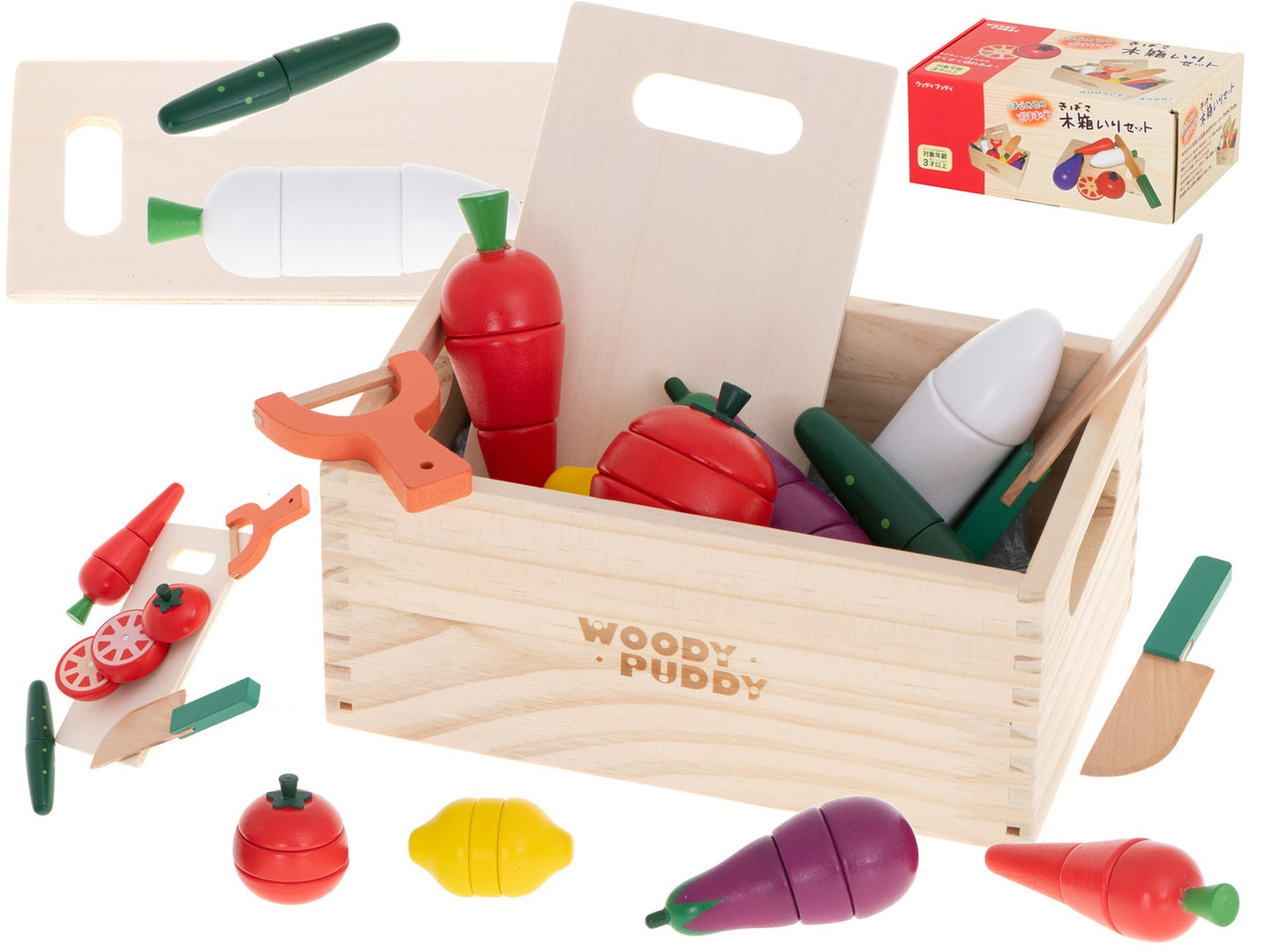 Wooden vegetables to cut with a magnet in a box + accessories