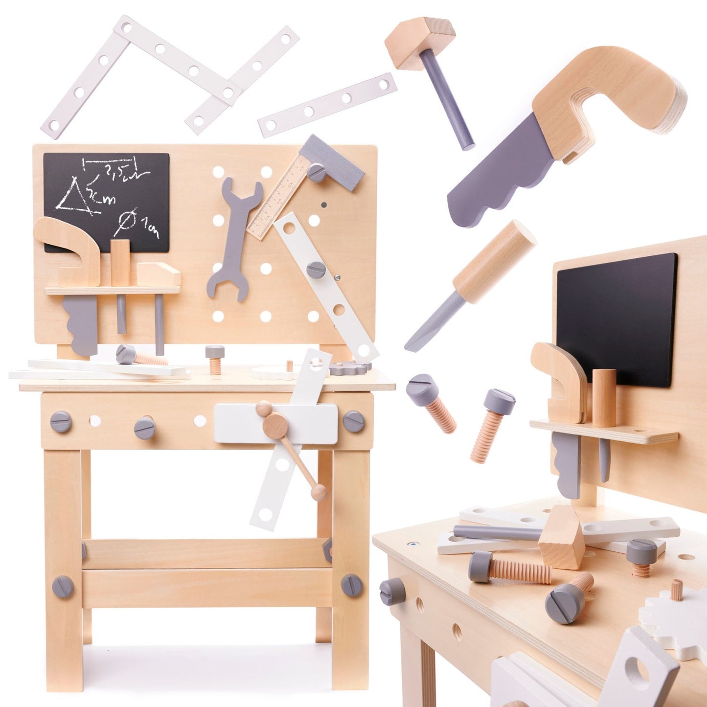 Wooden workshop with tools on a table DIY set