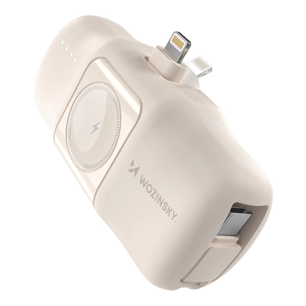 Wozinsky Mini Powerbank Lightning with USB-C & Apple Watch Charger 5000mAh - Beige