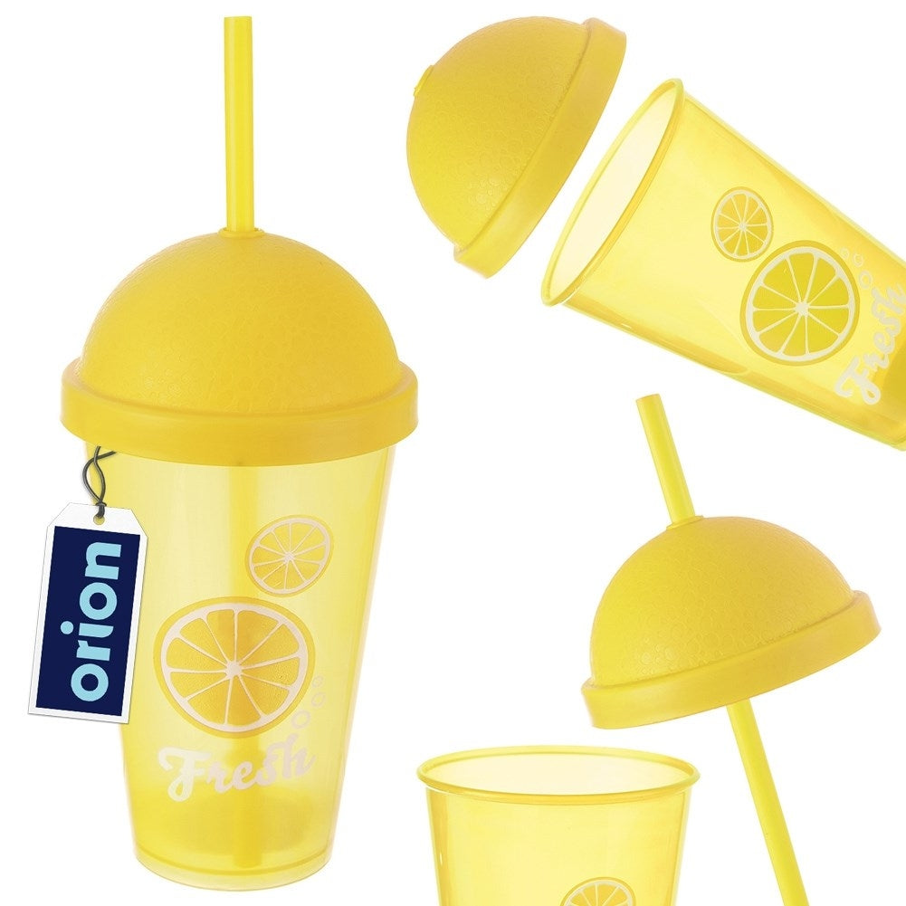 Yellow Drinking Mug with Lid and Straw for Smoothies and Iced Tea