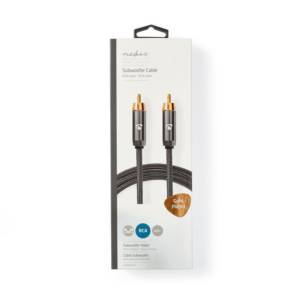 subwoofer Cable | RCA Male | RCA Male | Gold Plated | 5.00 m | Round | 4.5 mm | Anthracite / Gray With Metal | Lid